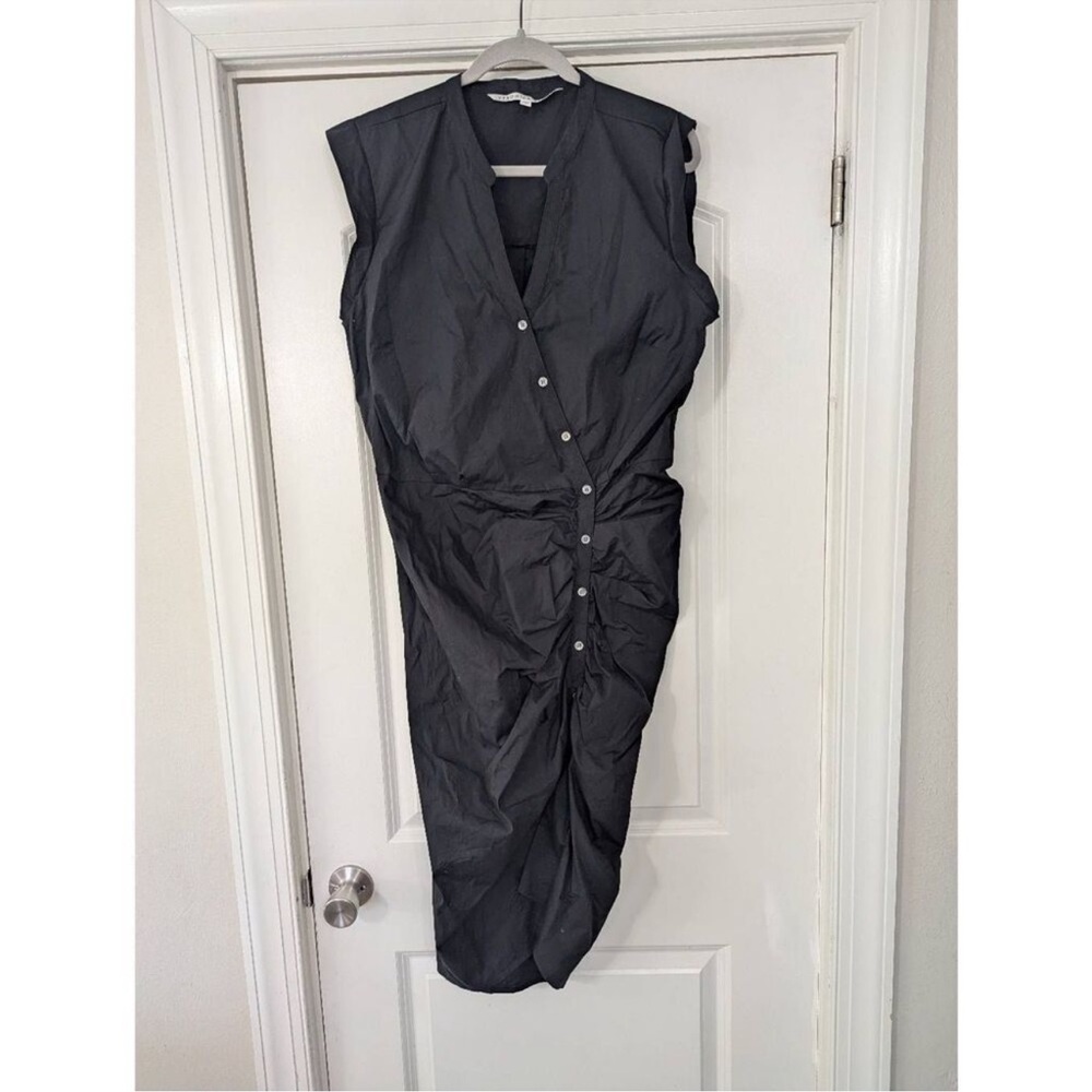 Veronica Beard Black Ruched Asymmetrical Button-Down Shirt Dress - Picture 2 of 5